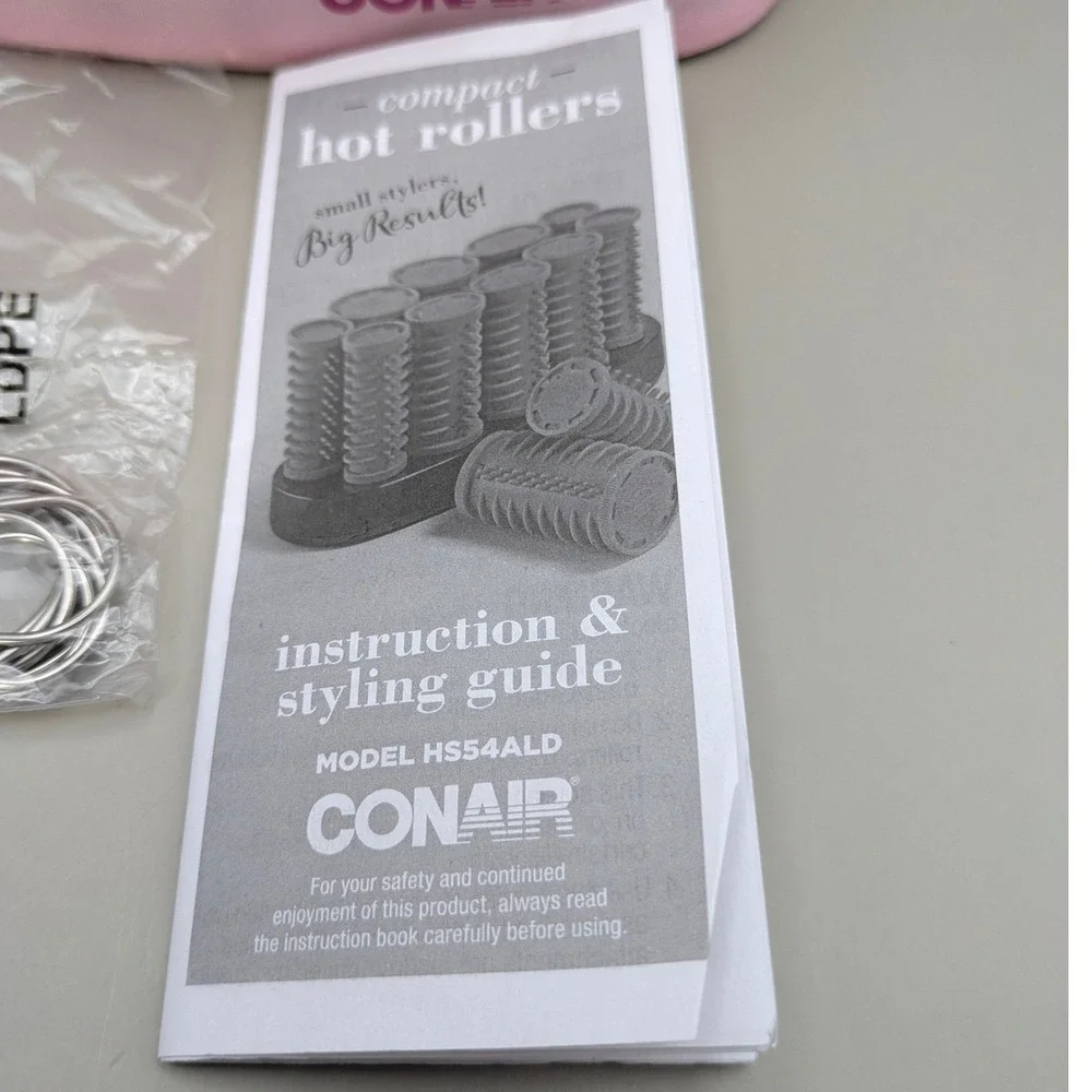 Conair Compact 10 Hot Rollers Pink Travel Hair Styling Set HS54ALD - Tested